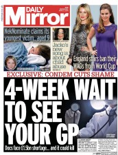 Daily Mirror () Newspaper Front Page for 2 April 2014