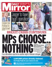Daily Mirror () Newspaper Front Page for 2 April 2019