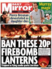 Daily Mirror () Newspaper Front Page for 2 July 2013