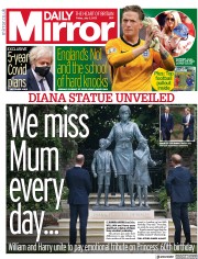 Daily Mirror () Newspaper Front Page for 2 July 2021