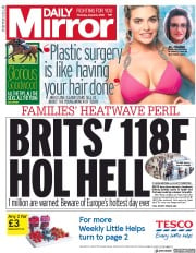 Daily Mirror () Newspaper Front Page for 2 August 2018