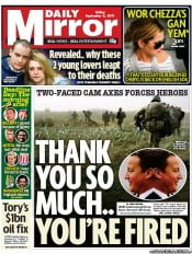 Daily Mirror () Newspaper Front Page for 2 September 2011