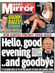 Daily Mirror () Newspaper Front Page for 2 September 2013