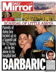 Daily Mirror () Newspaper Front Page for 2 September 2014