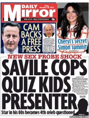 Daily Mirror () Newspaper Front Page for 30 November 2012