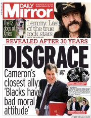 Daily Mirror () Newspaper Front Page for 30 December 2015