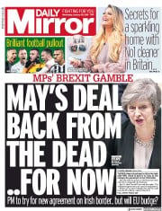 Daily Mirror () Newspaper Front Page for 30 January 2019