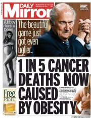 Daily Mirror () Newspaper Front Page for 30 May 2015