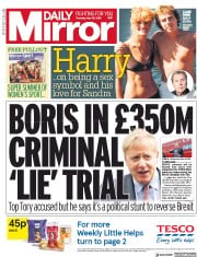 Daily Mirror () Newspaper Front Page for 30 May 2019