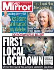 Daily Mirror () Newspaper Front Page for 30 June 2020