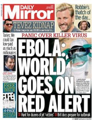 Daily Mirror () Newspaper Front Page for 30 July 2014
