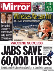 Daily Mirror () Newspaper Front Page for 30 July 2021