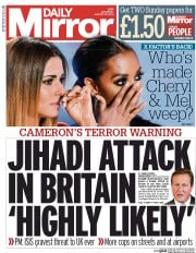 Daily Mirror () Newspaper Front Page for 30 August 2014