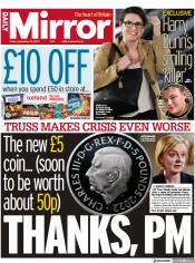 Daily Mirror () Newspaper Front Page for 30 September 2022