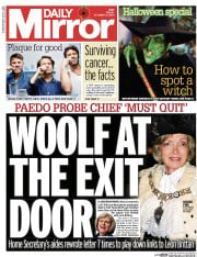 Daily Mirror () Newspaper Front Page for 31 October 2014