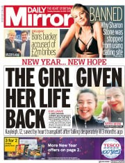 Daily Mirror () Newspaper Front Page for 31 December 2019