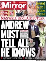 Daily Mirror () Newspaper Front Page for 31 December 2021