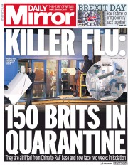 Daily Mirror () Newspaper Front Page for 31 January 2020