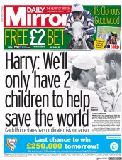 Daily Mirror () Newspaper Front Page for 31 July 2019