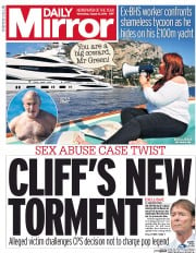 Daily Mirror () Newspaper Front Page for 31 August 2016
