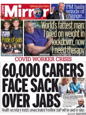 Daily Mirror () Newspaper Front Page for 3 November 2021