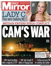 Daily Mirror () Newspaper Front Page for 3 December 2015
