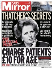 Daily Mirror () Newspaper Front Page for 3 January 2014