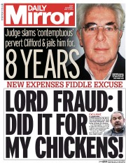 Daily Mirror () Newspaper Front Page for 3 May 2014