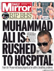 Daily Mirror () Newspaper Front Page for 3 June 2016