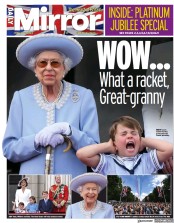 Daily Mirror () Newspaper Front Page for 3 June 2022