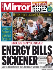 Daily Mirror () Newspaper Front Page for 3 August 2021