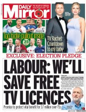 Daily Mirror () Newspaper Front Page for 4 November 2019