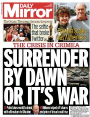 Daily Mirror () Newspaper Front Page for 4 March 2014