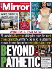 Daily Mirror () Newspaper Front Page for 4 May 2022
