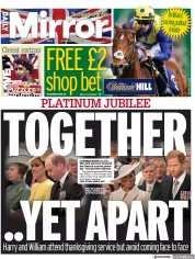 Daily Mirror () Newspaper Front Page for 4 June 2022