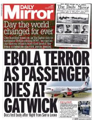 Daily Mirror () Newspaper Front Page for 4 August 2014