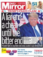 Daily Mirror () Newspaper Front Page for 5 November 2020