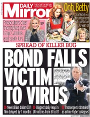 Daily Mirror () Newspaper Front Page for 5 March 2020