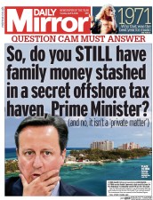 Daily Mirror () Newspaper Front Page for 5 April 2016