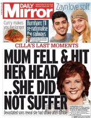 Daily Mirror () Newspaper Front Page for 5 August 2015