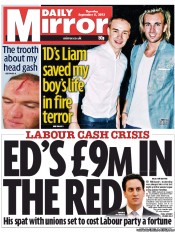 Daily Mirror () Newspaper Front Page for 5 September 2013