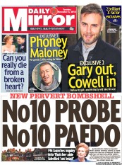 Daily Mirror () Newspaper Front Page for 6 November 2012