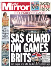 Daily Mirror () Newspaper Front Page for 6 August 2016