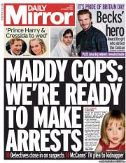 Daily Mirror () Newspaper Front Page for 7 October 2013