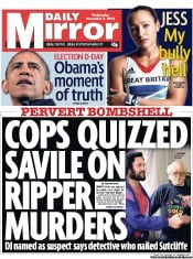Daily Mirror () Newspaper Front Page for 7 November 2012