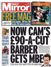 Daily Mirror () Newspaper Front Page for 7 January 2014