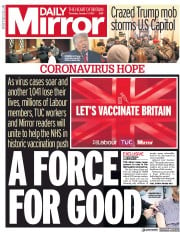Daily Mirror () Newspaper Front Page for 7 January 2021