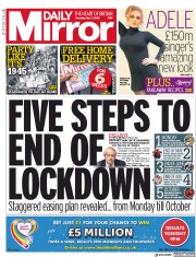 Daily Mirror () Newspaper Front Page for 7 May 2020