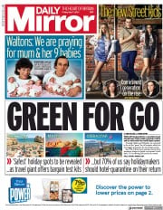 Daily Mirror () Newspaper Front Page for 7 May 2021