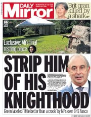 Daily Mirror () Newspaper Front Page for 7 June 2016